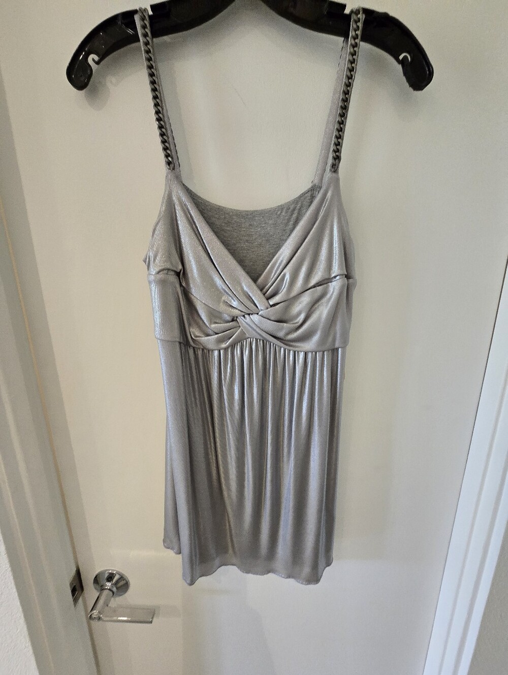 Bailey 44 Silver Metallic Twist-Front Sleeveless Top